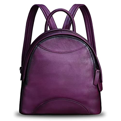 Image of Genuine Leather Backpack Purse for Women Retro Handmade Small Casual Rucksack Satchel Back Bags Knapsack (Purple)