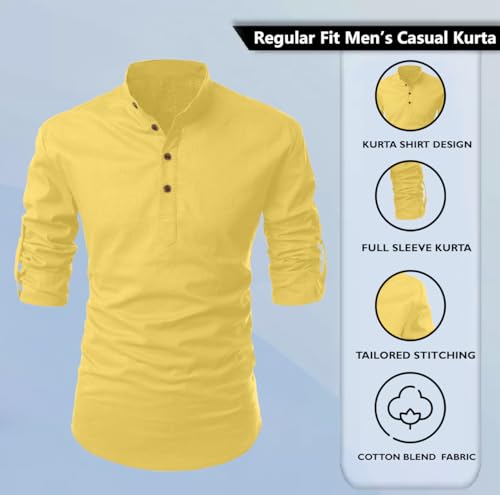 Image of Zombom Men's Solid Cotton Polyester Blend Casual Regular Fit Mandarin /Chinese Collor Full Sleeve Kurta Shirt for Men