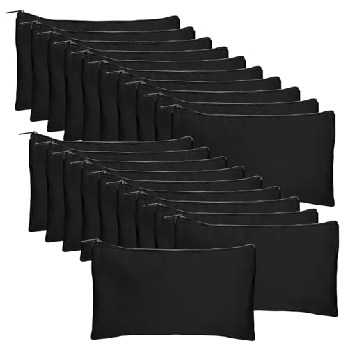 Image of Legigo Zeedix Blank Canvas Zipper Bag - 8.3 inch x 5 inch Beige Cotton Pouch for DIY Projects, Makeup, Pencil Case, Multi-Purpose Cosmetic Travel Organizer, HTV Craft Supplies, Black, Pack of 20