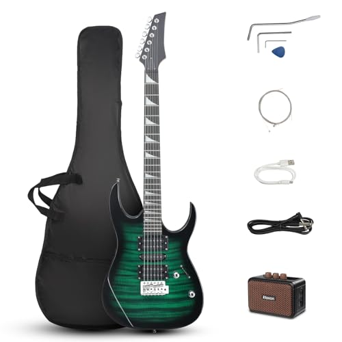 Ktaxon 39 Electric Guitar with 5Watt Amp Full Size 170 Model Starter Guitar Kit for Beginners & Professionals W/Bag Shoulder Strap Wrench Tool Plectrum - Tiger Green