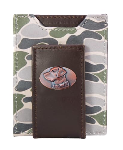 ZEP-PRO Lab Men's Magnetic Front Pocket Old School Camo Leather Wallet – Slim Design with Card Slots and Money Clip, Green/Gray Camo