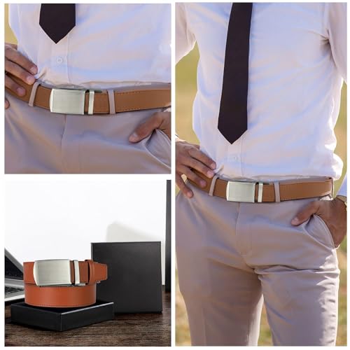 Set of 2 Leather Ratchet Dress Belt for Men with Automatic Buckle4