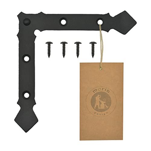 MoriaDesign - Angoli rustici per persiane, 150 x 150 x 2 mm, colore nero opaco, verniciato a polvere, in ferro battuto, angolo decorativo per cancelli da giardino, porte in legno, cancelli in legno e
