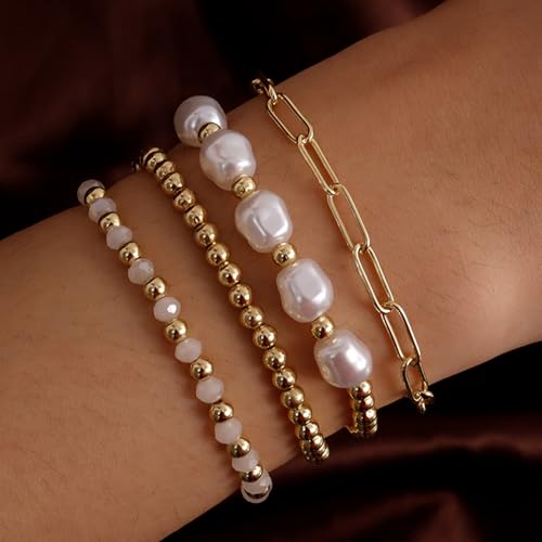 Juego de joyas para niñas cadena eslabón clip collar perlas mujeres accesorios dorados 4