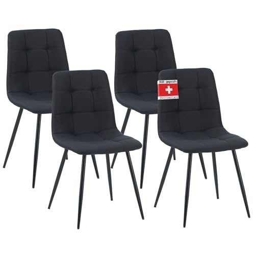 ALBATROS Esszimmerstuhl Bora mit Stoff Bezug, 4er Set Schwarz, stilvolles Vintage Design, belastbar mit 110Kg, Polsterstuhl - Moderner Küchenstuhl, Stuhl Esszimmer oder Esstisch Stuhl