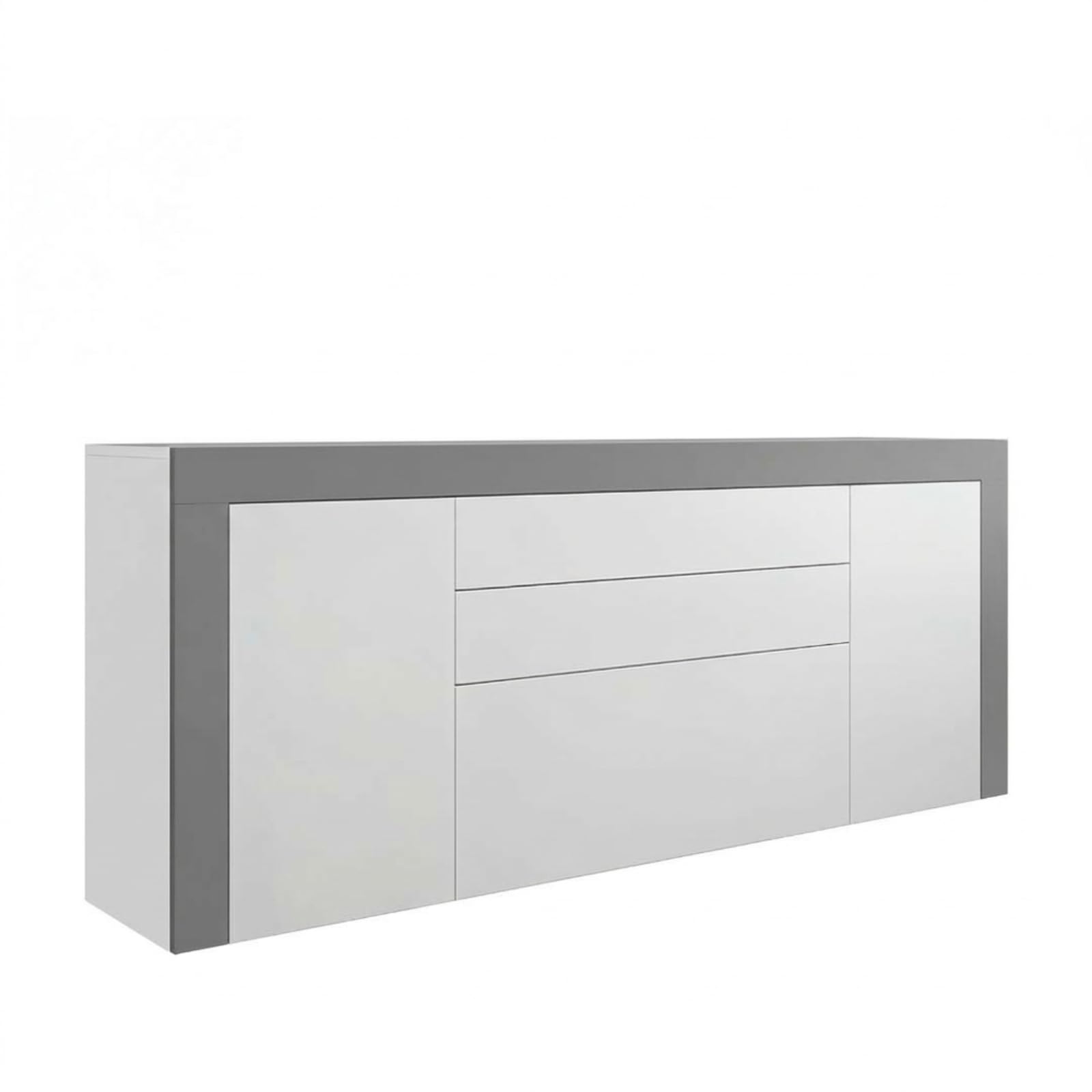 Panana 200cm Modern 2 Doors 2 Drawers High Gloss Matt Body Sideboard Cabinet Cupboard Unit for Living Dining Room Bedroom Furniture (Gray)
