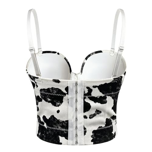 Bustier en denim imprimé vache pour femmes | Haut court sexy mode Y2K - 3