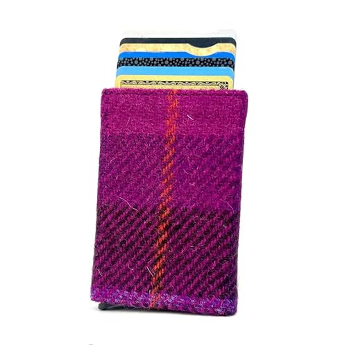 Maccessoro Harris Tweed Pop Up Card Holder – Handwoven Wool from Scotland – A Modern Classic in Heritage Fashion, Made in Scottland (Purple Check)