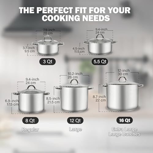 Cook N Home Basics 8 Quart Stainless Steel Stock Pot with Lid, Cooking Pot for Pasta, Soup, Sturdy Handle, Stockpot with Even Heating, Oven & Dishwasher Safe, Cookware for Canning, Boiling - Image 3