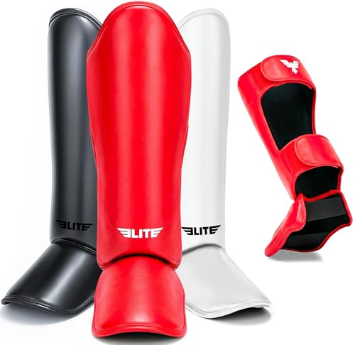 Elite Sports Muay Thai Shin Guards Kickboxing MMA Muay Thai Leg Instep Protective Pads, Martial Art...