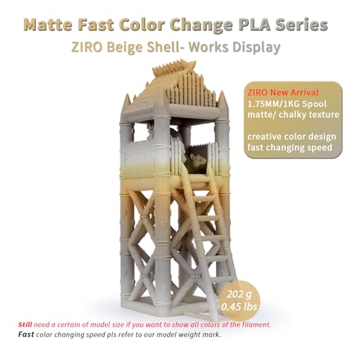 Image of ZIRO Fast Gradient PLA, Matte Multi Colors Filament 1.75mm, Color Change by Length 3D Printer Filament, Dimensional Accuracy + /-0.03mm, Fit Most 3D Printers, 1KG / 2.2lbs Spool, Beige Shell