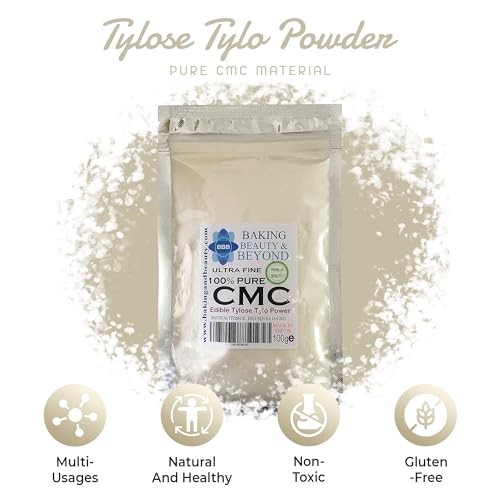 Baking Beauty and Beyond Powerful Edible Tylose Tylo Pure CMC Powder - Gum Tragacanth Glue Powder for Fondant, Gluten Free Gum Powder Perfect for Cake Frosting, Icing Sugar Paste - 100gm (Pack of 1)