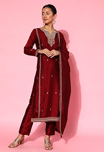 Image of LYMI LABEL Kurta Palazzo Set For Women - Poly Georgette Foil Printed Regular Fit A-Line Kurta Palazzo Set For Women