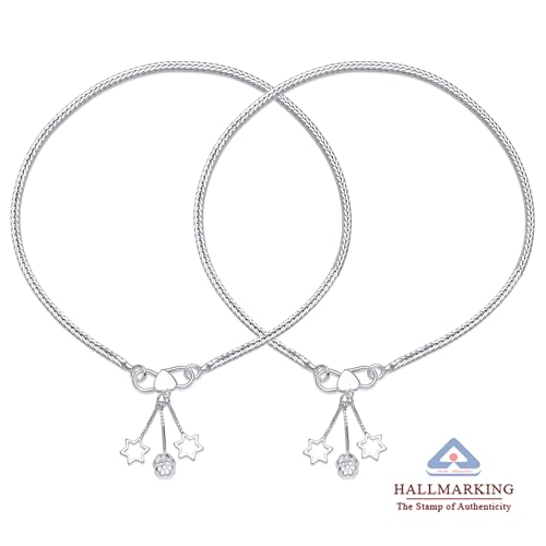Image of TRUESILVER ACPL 925 Sterling Silver Anklets for Women & Girls | BIS Hallmarked Modern Designer Anklet | Stylish Silver Jewelry for Wedding Bridal Everyday Wear (Pair)