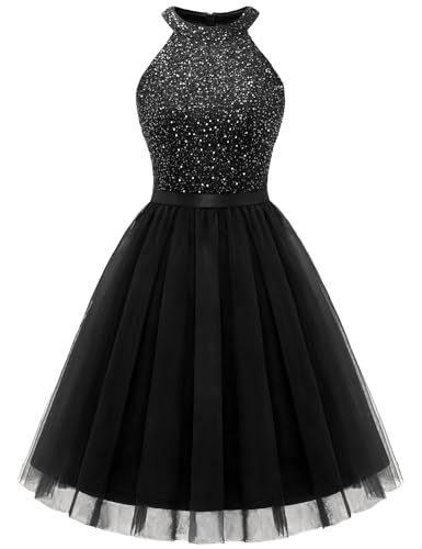 Dressystar Women's Short Halter Cocktail Party Dress Lace Tulle Homecoming Prom Gown