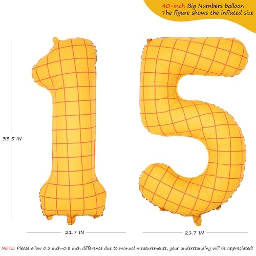 Image of 40 inch Large Number Balloon 15 Toy Inspired Story Yellow Birthday Balloon | Western Rodeo Party Supplies Boy Girl Story Anniversary Kids Birthday Party Cowboy Farm Themed Baby Welcome Decorations