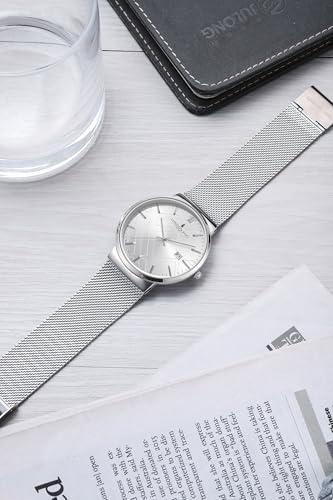 Image of London Fog Surrey Collection Analog Quartz Watch for Men with Round Textured Dial, Date Display Function, Stainless Steel Mesh Strap, Water Resistant - LFM10006