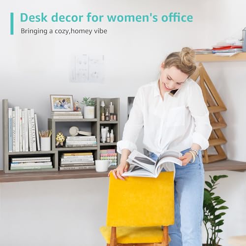 Image of NUTIKAS Desk Shelves Desktop Organizer Shlef - Grey Office Organization for Top of Desk Organizers and Accessories Corner Bookshelf Table Top Shelving Small Hutch Decorations for Office