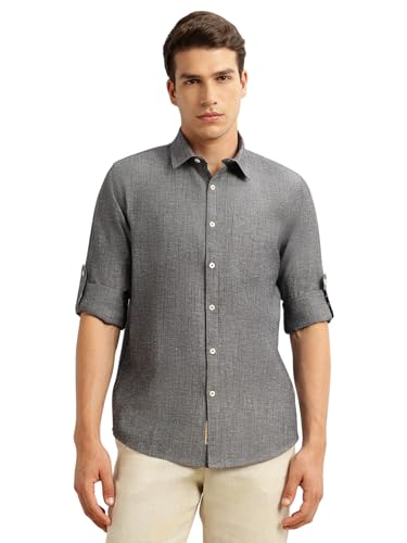 Image of Thomas Scott Men's | Solid | Premium Linen Blend | Spread Collar | Summer Wear | Long Sleeve | Shirts for Men