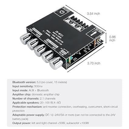 Image of SP Electron Bluetooth Power Amplifier Board with Subwoofer 2.1 Channel 50Wx2+100W, 12V-24V Audio Power Amplifier Module with Treble and Bass Control for DIY Bluetooth Audio and Store Home Theater