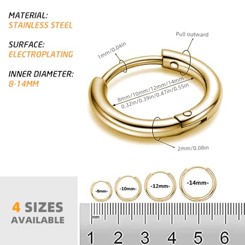 Image of SANNIDHI 4 Pairs Hoops Earrings for Women Men Stylish Gold Stainless Steel Hoop Earrings 8mm /10mm /12mm /14mm Hoop Ear Rings Fashion Couple Jewellery Earrings set Birthday Gift for Men Women Girls