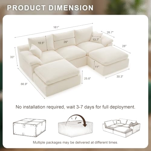 Image of Cloud Sectional Couch, Boneless Couch Modular Sofa, Beige