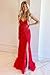 Fanciest Women's V-Neck Lace Mermaid Prom Dresses Long with Slit Spaghetti Straps Formal Dress 2024 Silver Evening Party Gowns US0