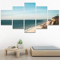 SIGNWIN 5 Panel Canvas Wall Art Aerial Beach Beach Coastal Cool Minimalism Multicolor Photography Relax/Calm for Home Decorations Ready to Hang - 60