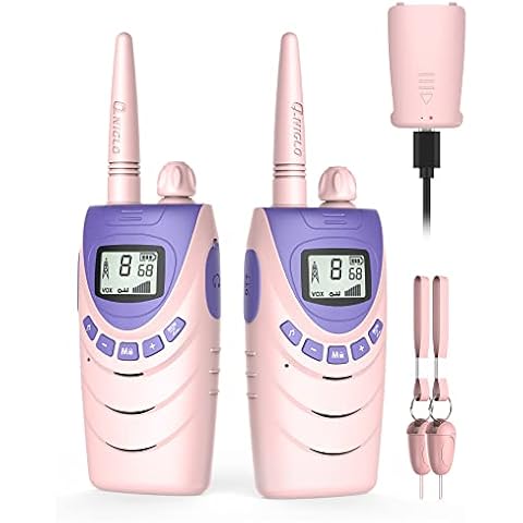 QNIGLO Rechargeable Walkie Talkies for Kids Adults, 2 Way Radio Pink Walkie Talkies for Teen Gifts, Long Range Walkie Talkies for Women, Presents Pink Walky Talky for Girls Camping Outdoor Activities Cover