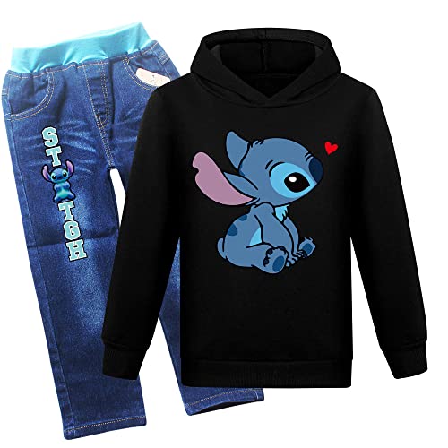 ZHANGYAOSHU Anime Stitch Pullover Hoodie + Sweatpants, Boys Cartoon Game Sweat à Manches Longues pour 3-14 Ans (A1,160) Cover