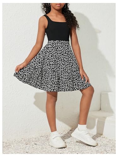 Floerns Girl's Floral Patchwork A Line Tank Dress Square Neck Sleeveless Short Dresses2