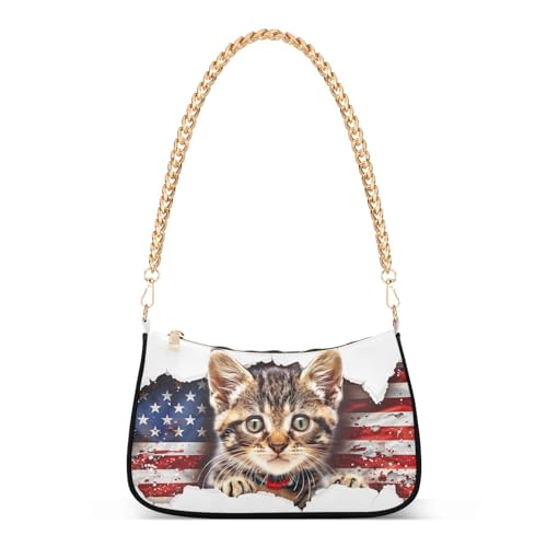 Image of Shoulder Bags for Women American US Flag Independence Day Patriotic Hobo Tote Handbag Small Clutch Purse with Zipper Closure