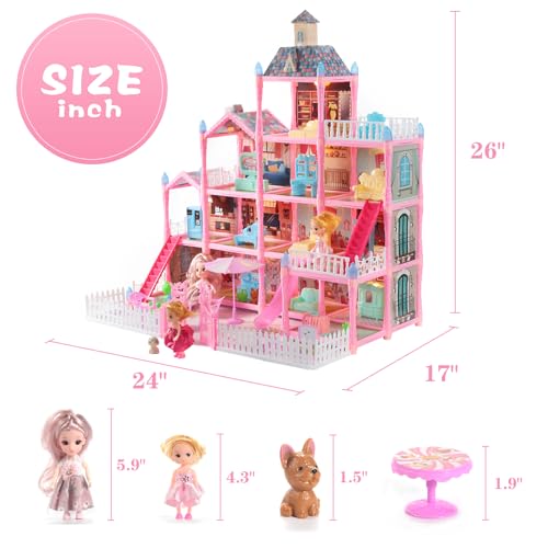 image for Randhar Doll House for Girls with Lights, 3 Dolls, 4 Floors -13 Rooms,
