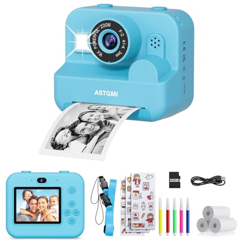 Macchina Fotografica Bambini Istantanea, 2,4 Pollici 1080P Fotocamera Bambini Selfie con Carta da Stampa e 32GB Scheda, Giocattolo Regalo di Natale Bambino e Bambina 3 4 5 6 7 8 Anni (Blu)