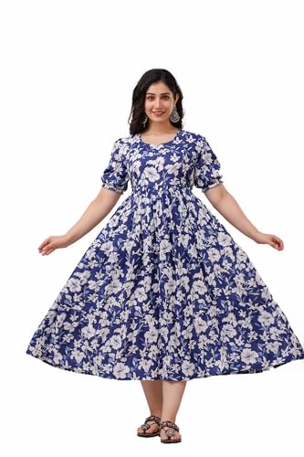 Image of Women's Rayon Anarkali Maternity Ankle Length Dress, Pregnancy Dress,Feeding Kurti,Easy Brest Feeding Dress, with Both Side 9 inch Zipper and Belt