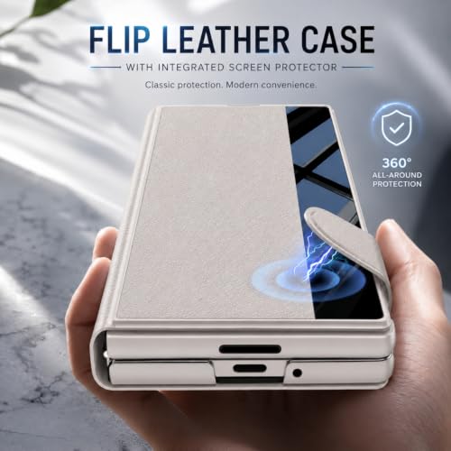 Image of TechTrendz Case for Samsung Galaxy Z Fold 8 Ultra Stand Case with Pen Slot, Flip Electroplated Shockproof Glass Hybrid Leather Flip Cover for Z Fold 8 Ultra Back Cover (Titanium Grey)