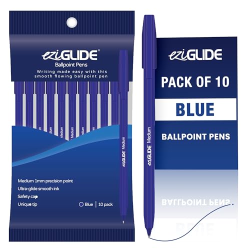 Eziglide 10-Pack Ballpoint Pens Set Blue - (1.0mm) Medium Point Easy Grip