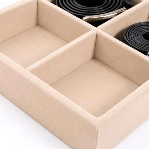 Image of 6 Slot Belt Organizer Tray for Men, Cream | Stackable tray keeps formal, casual and leather belts arranged neatly in wardrobe, closet, drawer, dresser or dressing table