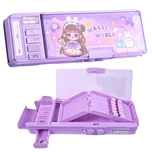 Image of ZAFCO Doll Magnetic Pencil Box for Kids | Password Lock | Geometry for Girls | Compass for School Children | Stationeries Organizer | Birthday Return Gift School Supplies Pack of 1 (Purple)