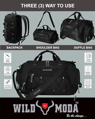 Image of 50L Duffel Travel Bag with Multiple Pockets | Ideal for Gym & Outdoor Trips (Black)