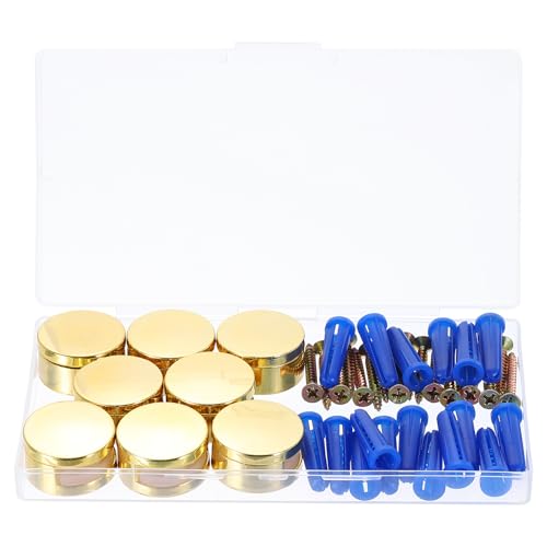 Image of uxcell 8 Pcs Frameless Mirror Mounting Hardware, Zinc Alloy Mirror Holders Mirror Mounting Clips Mirror Hanging Holders Brackets Kit with Screws & Anchors for Bathroom, Gold