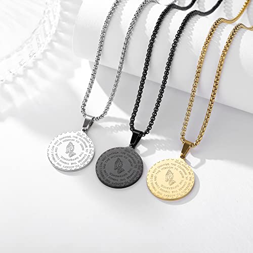 Yaumatea Serenity Prayer Necklace With Praying Hands Coin Pendant For Men Women Lords Prayer Bible Verse Courage Wisdom Stainless Steel (Silver) #TOP1