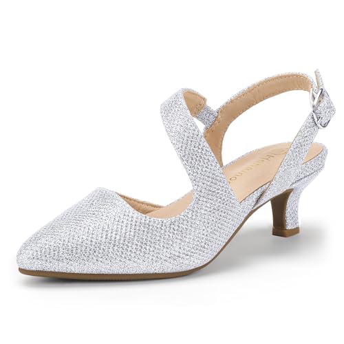 Image of Hehainom Girls Dress Shoes Kitten Heels Sandals Little Big Kids Pointed Toe Slingback Wedding Party Pumps Shoes