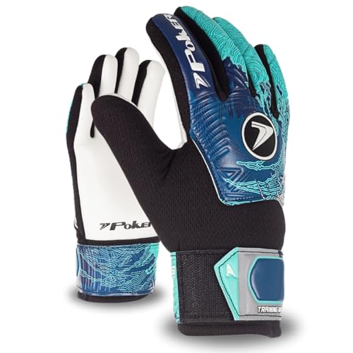Luva de Goleiro Futebol Poker Training Infinity Adulto E Infantil Criança Junior Corte Negativo Latex Grip Campo Grama Natural e Sintética Gramado Futsal Unissex (Ciano, 7)