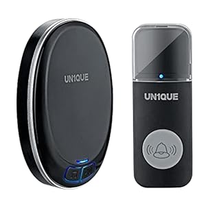 UN1QUE Wireless Door Bell for Home – Small Calling Bell for Office, 1000ft Long Range with 36 Chimes, 100dB Louder Volume, 4 Level Volume, LED Light, Info Board Design, IP44 Waterproof (1 Smart Receiver and 1 Portable Push Button)
