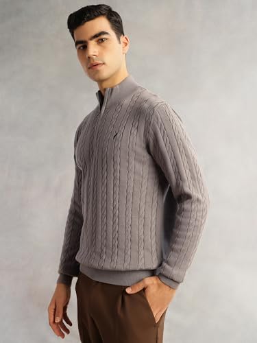 Image of Thomas Scott Men's | Regular Fit | Long Sleeves | Mock Collar | 100% Cotton | Dry Clean | Cable Knit | Knitted | Pullover Sweater
