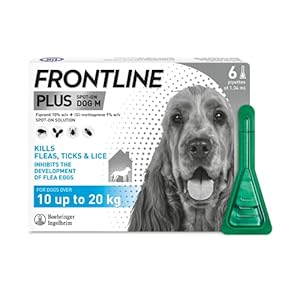 FRONTLINE Plus Flea & Tick Treatment for Medium Dogs (10-20 kg) – 6 Pipettes