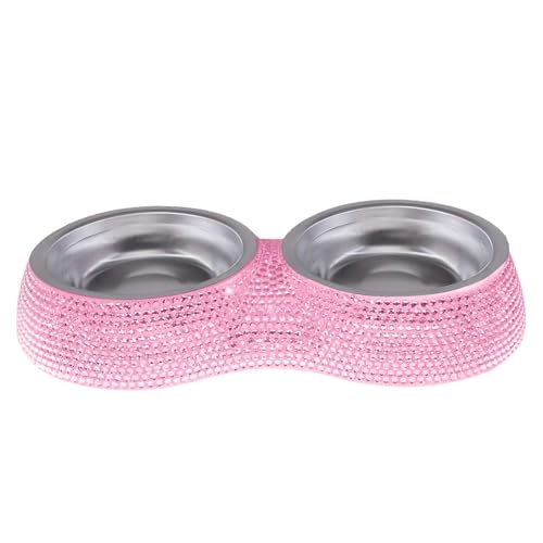 Per Cani Con Strass - Acciaio Inossidabile Rosa Lucido, Mangiatoia Di Lusso Per Cani E Gatti Di Piccola Taglia, Per L'acqua E Crocchette Scintillanti | Accessorio Da Pranzo Per Animali
