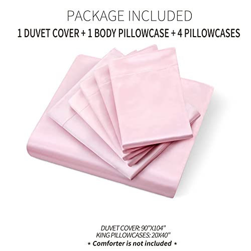 Image of Ersmak 6 Pieces Satin Duvet Cover King Size Luxury Silky Bedding Duvet Cover Set with 1 Soft Duvet Cover, 4 King Pillowcases and 1 Body Pillowcase, Blush Pink