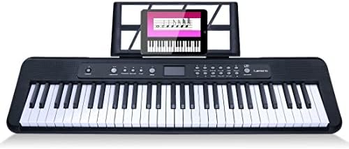 Lankro 61 Key Keyboard Piano Electric Keyboard Kit Lighted Keys With LCD Display, Microphone, Power Supply, Audio Cable, Piano Key Stickers, Black